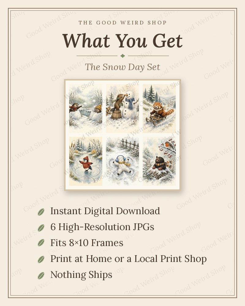 The Snow Day Set, what you get: 8x10 printable digital download
